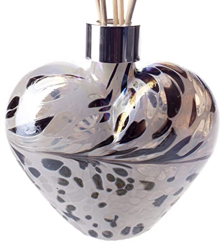 Amelia Art Glass Heart Shaped Reed Diffuser Black, Gold & White