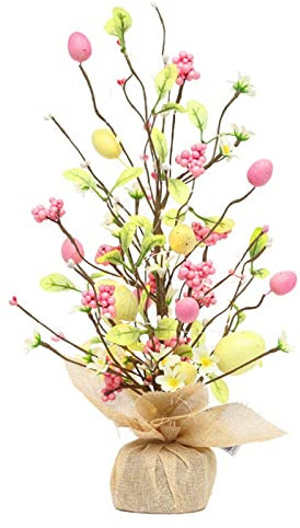 Panonw Decoración de Pascua, 17.1 pulgadas preiluminada huevo de Pascua luces de árbol floral con huevo de espuma Pascua LED decoraciones de árbol para Pascua en el hogar boda vacaciones