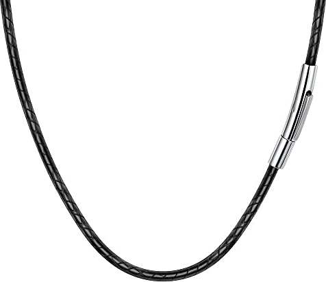 2/3mm Kunstleder Halskette Herren ohne Anhänger, Geflochten Lederkette mit Verschluss Druckknopf/Schwenkschnalle, Lederband Kette Herren 41-76cm Lederhalskette Geschenke für Männer Valentinstag