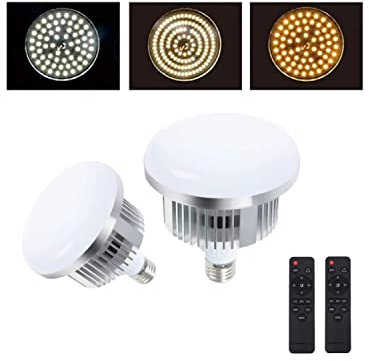 2Pack 85W Photography Light Bulb 3000-6000K Dimmable Tricolor LED Bulbs for Softbox Bulb in E27/26 Socket for Photography Photo Video Studio Lighting