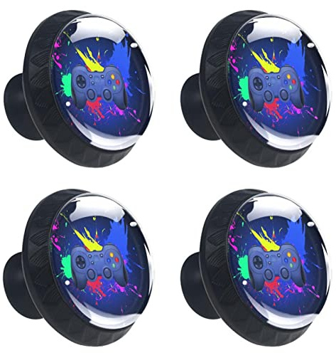 Lot de 4 poignées de tiroir pour manettes de jeu - Boutons ronds pour placard de cuisine, poignées de porte en verre pour coffre, meubles, placard, commode, garde-robe - avec vis
