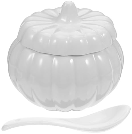 YARNOW Cuenco De Cerámica Para Sopa En Forma De Calabaza 12X12X4 Pulgadas Con Tapa Y Cuchara Para Cocina Hogar Y Decoración Festiva Versátil Para Sopas Y Postres