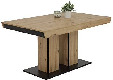 Hela Tische, Esstisch Säulentisch Agnes, Holzwerkstoff melaminbeschichtet, Dekor Artisan Eiche, Synchronauszug, 140-220x90x76cm