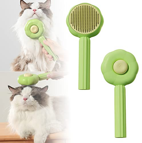 Katzenbürste Sonnenblumenform Katzen Bürste mit One-Click-Reinigung von Tierhaarausfall Design Haustiere Bürste für Kurzhaar Langhaar Katze Tierhaarbürste mit Anti-Rutsch Griff für Haustiere (Grün)