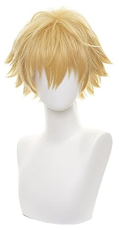 Männer goldene kurze universelle Cosplay Perücke mit hitzebeständigem synthetischem Kostüm lockiges Haar perfekt für Frauen Halloween Anime Cmoci Con Cos Party Ersatz Perücken