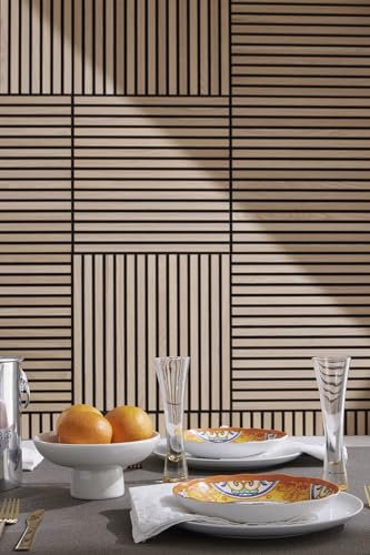 SOOMJ Quatre panneaux muraux acoustiques à lattes en bois – Panneaux insonorisants – Panneaux muraux pour décoration murale intérieure – Panneau de placage en bois de luxe – 2,2 cm de profondeur (60 x