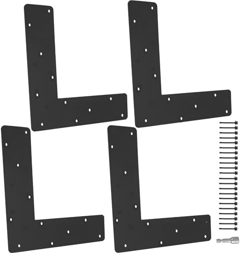 4 Pcs L Shape Flat Bracket. 12x12 Mending Plate with Black Powder-Coated Right Angle Brackets, Corner Bracket, L Shape Plate Fit 4x4,6x6 for Repair House,Furniture,Pavilion,Truss framing