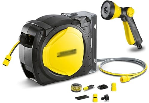 Schlauchtrommel Wandmontierter, Um 180° Drehbarer Schlauchwagen, Automatisch Einziehbare Schlauchtrommel, Garten-Wasserrohr-Aufbewahrungsbox, Mit Slow-Return-System (Color : A, S : Hose Reel+20m Pip