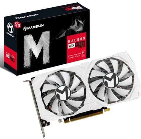 maxsun AMD Radeon RX 580 8GB 2048SP GDDR5 Computer Video Graphics Card GPU for PC Gaming 256-Bit DirectX 12 DVI, HDMI, DisplayPort Multi Monitors Extend(White Version)