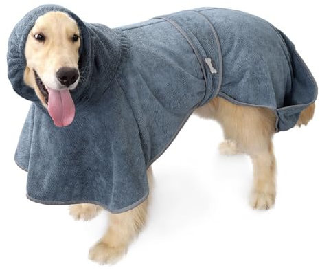 ZYTECO Warmer Hunde-Bademantel Super Saugfähig Verstellbar Mit Magischem Aufkleber Schnell Trocknend Weicher Hunde-Bademantel,Grau,XL