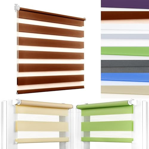 Rollo Verdunkelung 30 x 70 cm Sonnen-, Sicht- & Schallschutz Klemmrollo Fensterrollo Duo Rollo Einfache Montage, Pflegeleich für Fenster & Balkontür, Braun
