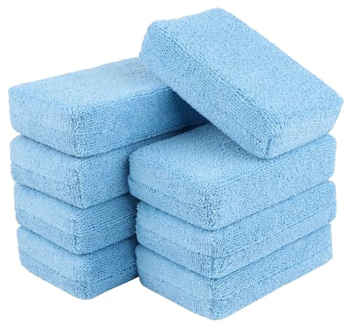 AIDEA Microfiber Applicator Pad-8Pack, Car Wash Sponge, Premium Microfiber Sponge and Cleaning Pads, Perfect for Effortless Wax, Sealant, and Conditioner Application, Car Detailing Supplies, Blue