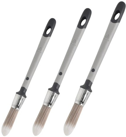 Pinceles Pequeños para Paredes y Techos, 3 Piezas Pinceles de Pintura Redondo, Herramienta de Brocha para Recortar para Esquinas, Vitrinas, Cercas, Bordes, Áreas Estrechas, Retoque (12mm, 15mm, 19mm)