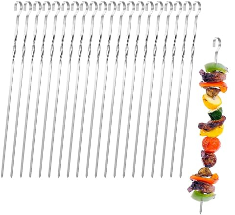 Brochetas de acero inoxidable de 30 cm, 20 piezas de brochetas para barbacoa, palitos planos de metal, brochetas largas para parrilla