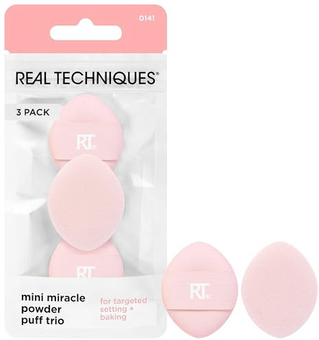 Real Techniques Trio Mini Miracle Powder Puff de, à fixer et à cuire, mini-bouffée de maquillage pour poudre en vrac et pressée,3 unités