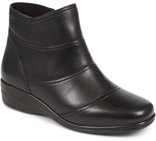 Pavers Women's Wedge Ankle Boots in Black Leather - Comfortable Classic Shoes with Inside Zip - Wide Fit Ladies Casual Footwear - Size UK 8 / EU 41