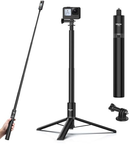 ULANZI TT52 Selfie stick treppiede da 150 cm per Insta360 X3/X4/X5/GO 3/Flow/ONE RS/GO 2/ONE X2/ONE R/ONE X/ONE, Bastone action cam, Monopiede fotografico compatibile con DJI