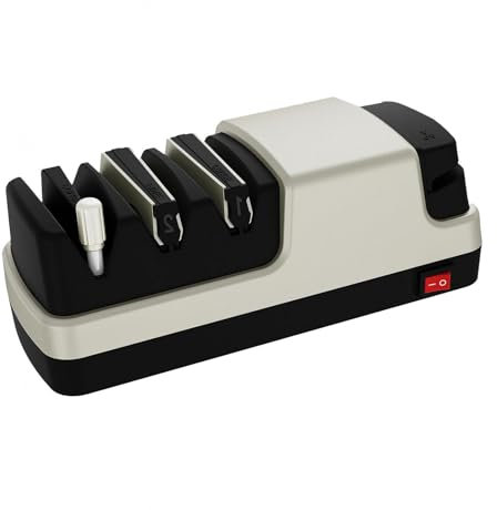 Affilacoltelli Professionale Elettrico, 4 in 1 Affilacoltelli Professionale Elettrico, Con Abrasivi Diamantati Al 100% E Guide Angolari Di Precisione Affila Coltelli,Silver