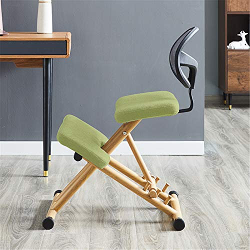 Kniestuhl mit Rückenlehne, korrigierendes Sitzen, Schülerstuhl zur Verbesserung der Körperhaltung, ergonomischer, verstellbarer, abgewinkelter Sitzhocker aus Holz, für Home-Office-Studio, Blau (Blau)