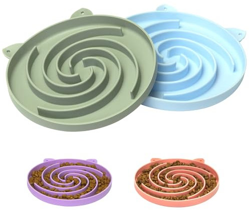 Bifeaw Slow Feeder Cat Bowl, Easy to Clean Silicone Bowl, Ideal for Dry and Wet Food (Green and Blue)