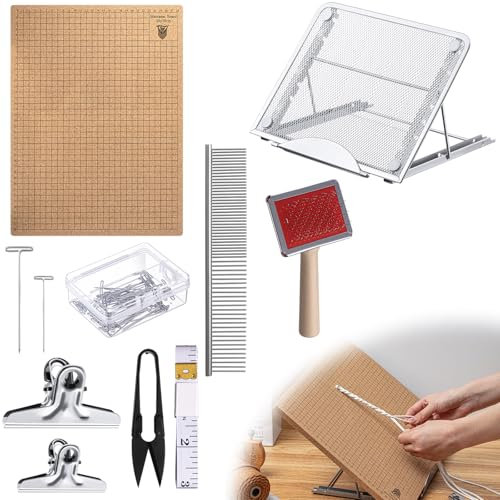Tandefio 108 Pcs Macrame Supplies Include Macrame Board Metal Adjustable Holder with 100 T Shaped Pins Double Sided Grids Bracelet Making Board with Brush Scissor Ruler for Braiding Bracelet Creating