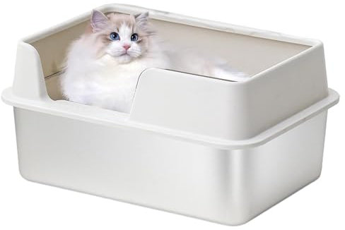 Bac à sable pour chat à dessus ouvert - Plateau de sable multifonction en acier inoxydable pour chat, chaton, lapin, cochon d'Inde, toilettes pour chat avec côté haut - Plateau de sable pour chat