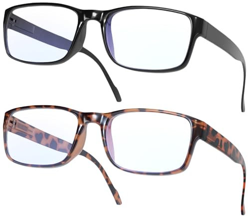 Gaoye 2er-Pack Lesebrillen +2 – Blaulichtfilter, UV-Schutz – Lesebrillen mit rechteckigen Fassungen