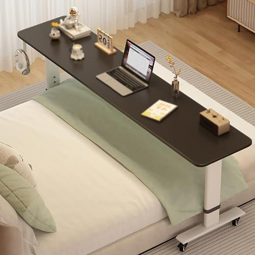 Verstellbarer Beistelltisch mit Rollen für King-Size-Bett, mobiler CrossBed-Schreibtisch, höhenverstellbar und geeignet für überall im Haus