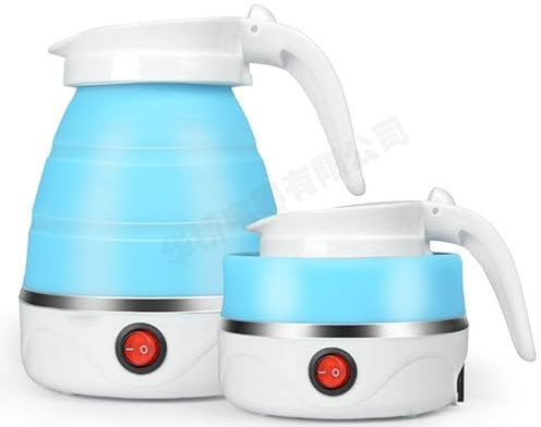 SinLaw Hervidor de agua plegable, 600 ml, hervidor de agua plegable de silicona para camping, mini hervidor de agua portátil de viaje con 2 vasos plegables, base de acero inoxidable, hervidor de agua