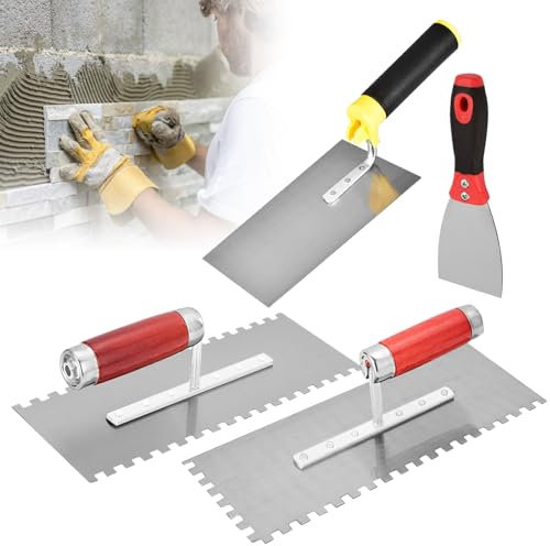 Spatole Da Muratore In Acciaio Inox, 4 Pezzi Cazzuola Dentata, Cazzuola Trapezoidale In Acciaio Inox Con Manici In Gomma, Set Di Cazzuole Da Muratore Per Calcestruzzo, Stucco (280x110mm)