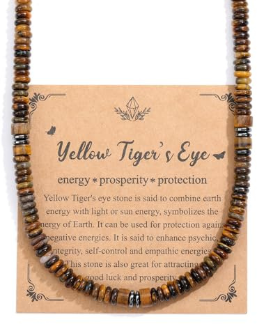 Zysta Collana Uomo con Perline in Pietra Naturale Protezione dall'Ansia 6mm Unisex Collana Perle Abaco Occhio di Tigre con Ematite Reiki Guarigione Gioielli Spirituale Portafortuna Regalo Fidanzati