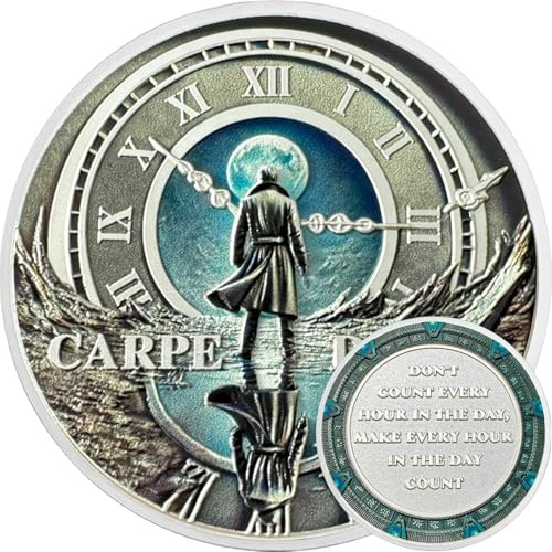 Zeitreisender Memento Mori Münze Carpe Diem Challenge Coin Stoische Münzen Herausforderungsmünze EDC-Medaillon Erinnerungsmünze Tägliche stoische Geschenke für Männer Frauen