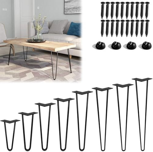 SUBTLETY 4 Stück Haarnadel Tischbein DIY Möbelfüße mit Bodenschoner und Schrauben 2-Stange Stahl Haarnadelbeine Austauschbare Möbelbein Hairpin Legs für Tisch, Stühle, Schrank & Sofa (61cm)
