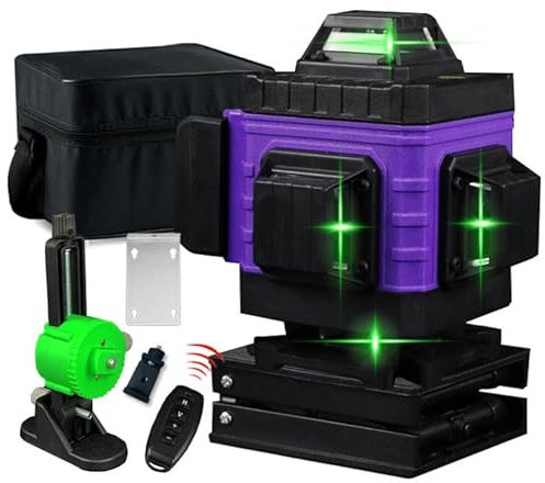 Niveau Laser, Niveau Laser 360 Autonivelant, 4D 16 Lignes Lazer Niveaux, Laser Vert Level en Croix, Niveau Laser Rotatif avec 2 Batteries