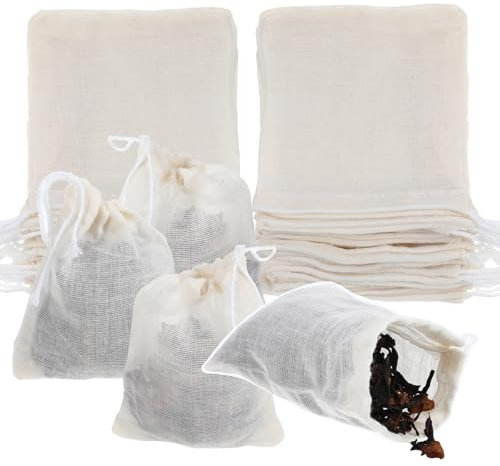 YUXIANLB Spice Bags for Cooking 30 Pack, 3x4 in Natural Muslin Drawstring Bag, Reusable Tea Bags for Loose Tea, Empty Sachet Bags, Unbleached Cheesecloth Small Cheese Cloths for Straining