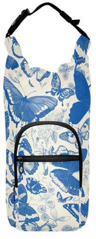 Amooorous Wasserflaschenhalter mit Schmetterlingsblumen, stilvoller Wasserflaschenhalter für Fahrradflaschen, passend für 590 ml, 680 ml, 907 ml, 1134 ml, Blau und Weiß