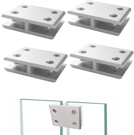 Lyeteung 4 Pezzi 8mm Morsetto in Vetro, Lega di Alluminio Vetro Clip, Supporti per Vetro Regolabili, Clip di Fissaggio in Vetro, Morsetti per Vetro, per Vetri Spessi 3-7 mm, 180 Gradi