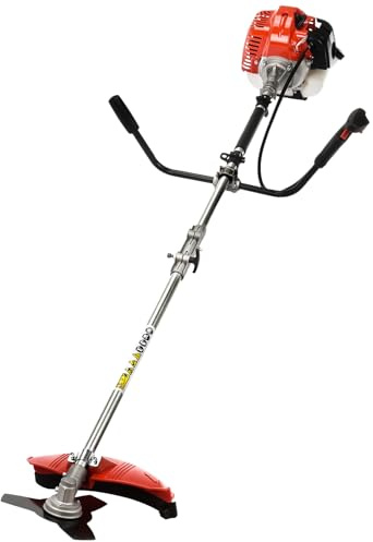 Decespugliatore a gas, motore a 2 tempi, 52 cc con asta diritta e sistema antivibrazione, decespugliatore a schiena, fornito con accessorio tagliasiepi per lavori di cortile e paesaggistico, rosso