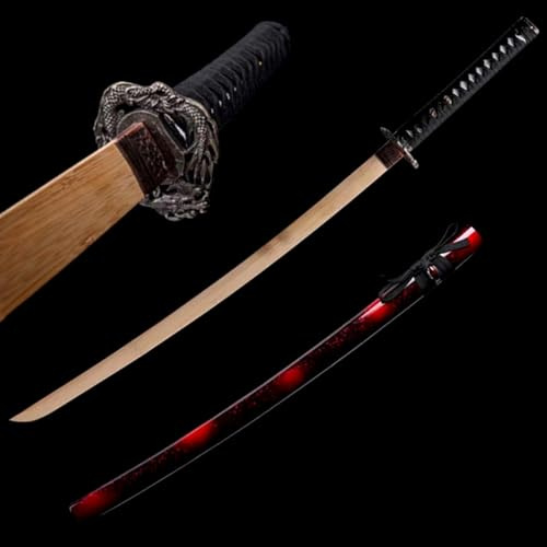 HJHUUA Katana in bambù Naturale,bokken Fatto a Mano con Fodero in Legno,Spade da Samurai in Legno per Pratica di Kendo,Esposizione,Cosplay,Oggetti di Scena,Regali - 103 cm