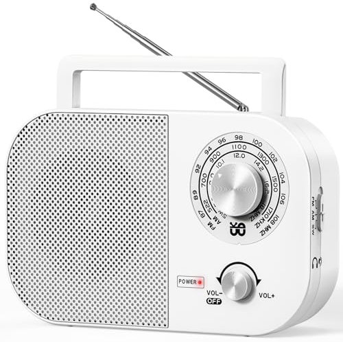 Radio portátil,Am,FM,SW,FM Radio Portátil con Fuente de Alimentación y Batería, Altavoz Integrado y Toma de Auriculares, Adecuada para Uso en Casa/Exterior/Camping/Emergencia.（Blanco）