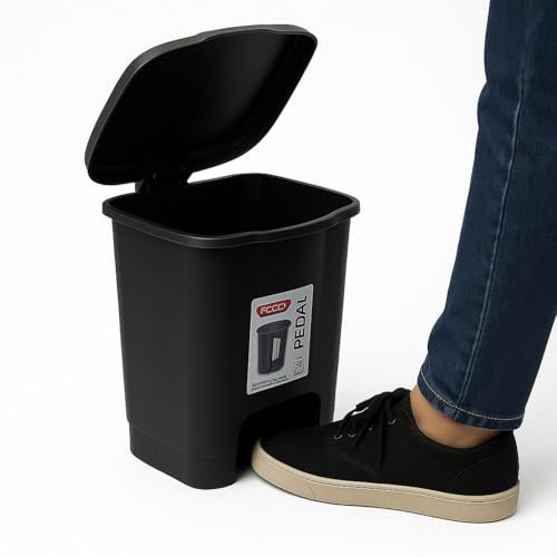 TECHZOCO Cubo basura plástico, Cubo basura apertura pedal, Papelera de pedal, cubo de Pedal, Basura para baño, Libre de BPA, 25.5 cm alto x 24 cm ancho x 22 cm fondo, Capacidad 7.5 Litros, Negro