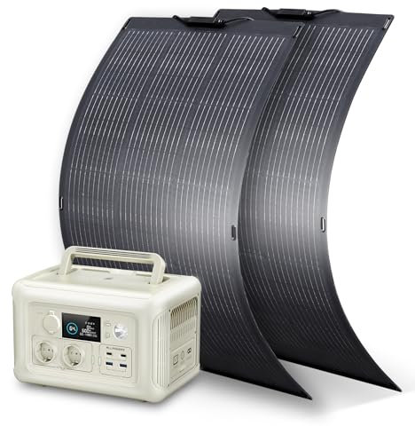 ALLPOWERS Solargenerator R600 mit 2x 100W Solarpanel SF100, 600W AC/100W USB-C/15W Kabelloses Ladegerät Ausgang Tragbare Powerstation, 299WH LiFePO4 Batterie, Mobile Stromversorgung für Reise Camping