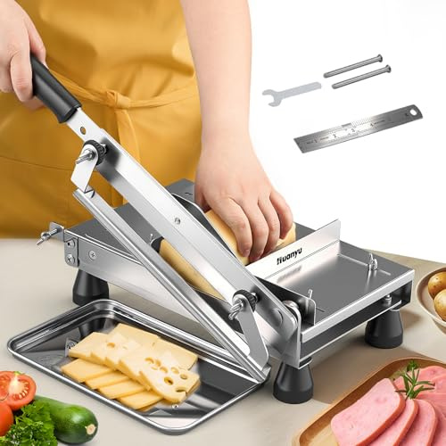 Huanyu Cheese Slicer Multipurpose Butter Cutter with Tray Stainless Steel Food Slicing Machine Adjustable Thickness Effortless for Butter Block Cheese Sausages Bread Vegetables