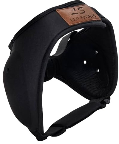 Leo Sports Paraorecchie per Wrestling, Grappling, MMA, BJJ, Rugby, copricapo imbottito in neoprene per arti marziali, judo, jiu jitsu, boxe, combattimento, Nero , Taglia unica