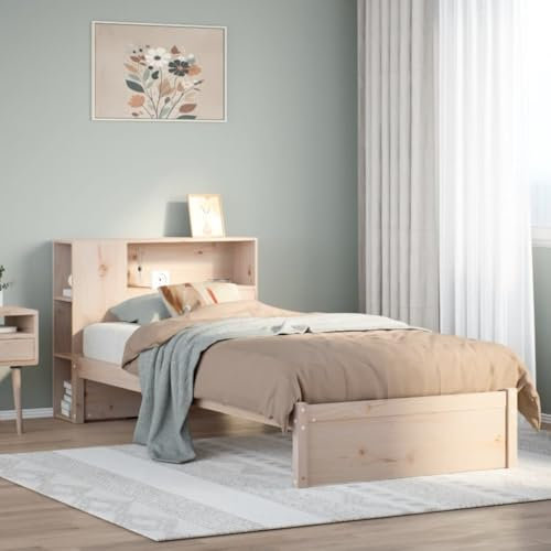 Gecheer Bett mit Bücherregal Stauraumbett Bettgestell mit Lattenrost Jugendbett ohne Matratze 75x190 cm Massivholz Kiefer 3322369
