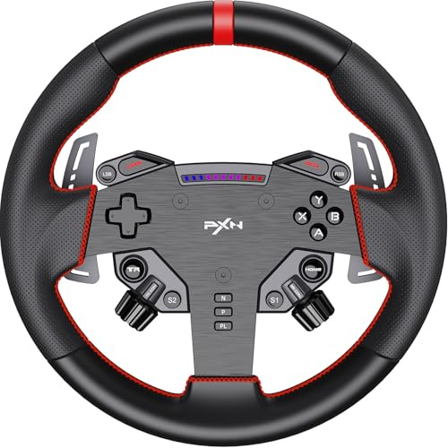 PXN W AS Gaming Racing Wheel - Quick Release, 4 F1-style Paddles, Dynamic RGB Rev Lights, Leather Grip, 11-inch PC Steering Wheel VD4/VD6 Direct Drive Bases