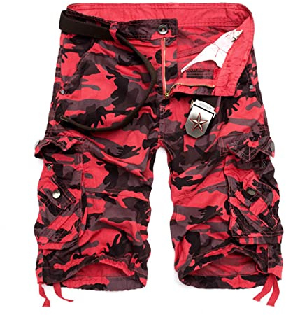 Quick Dry Cargo Shorts Men, Camouflage Shorts Plus Size Baggy Work Trousers Lightweight Summer Camo Cargo Pants Knee Length Running Short with Pockets Outdoor Workwear