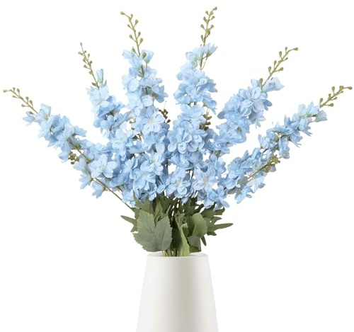 INSUNSIX 6PCS Blue Delphinium Artificial Flowers 33 Larkspur Silk Flowers Long Stem Artificial Flowers for Tall Vase Wedding Centerpieces for Tables Home Decor Indoor (Light Blue)