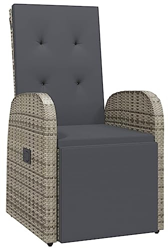 Eleganz Gartensessel Verstellbar mit Kissen Grau - PE-Rattan & Pulverbeschichteter Stahl - Bequemer Lounge-Sessel für Garten, Terrasse und Balkon - Langlebig & Wetterfest