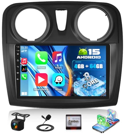 Android 15, 4G+64G 8Core GOHHDL Qualcomm Autoradio pour Renault Dacia SANDERO II B52 2012-2019 avec Carplay Android Auto, écran Tactile IPS 9 Pouces avec Bluetooth FM/RDS EQ DSP GPS WiFi Caméra